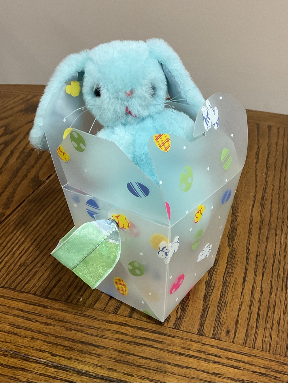 Plush Blue Bunny in small Easter container
